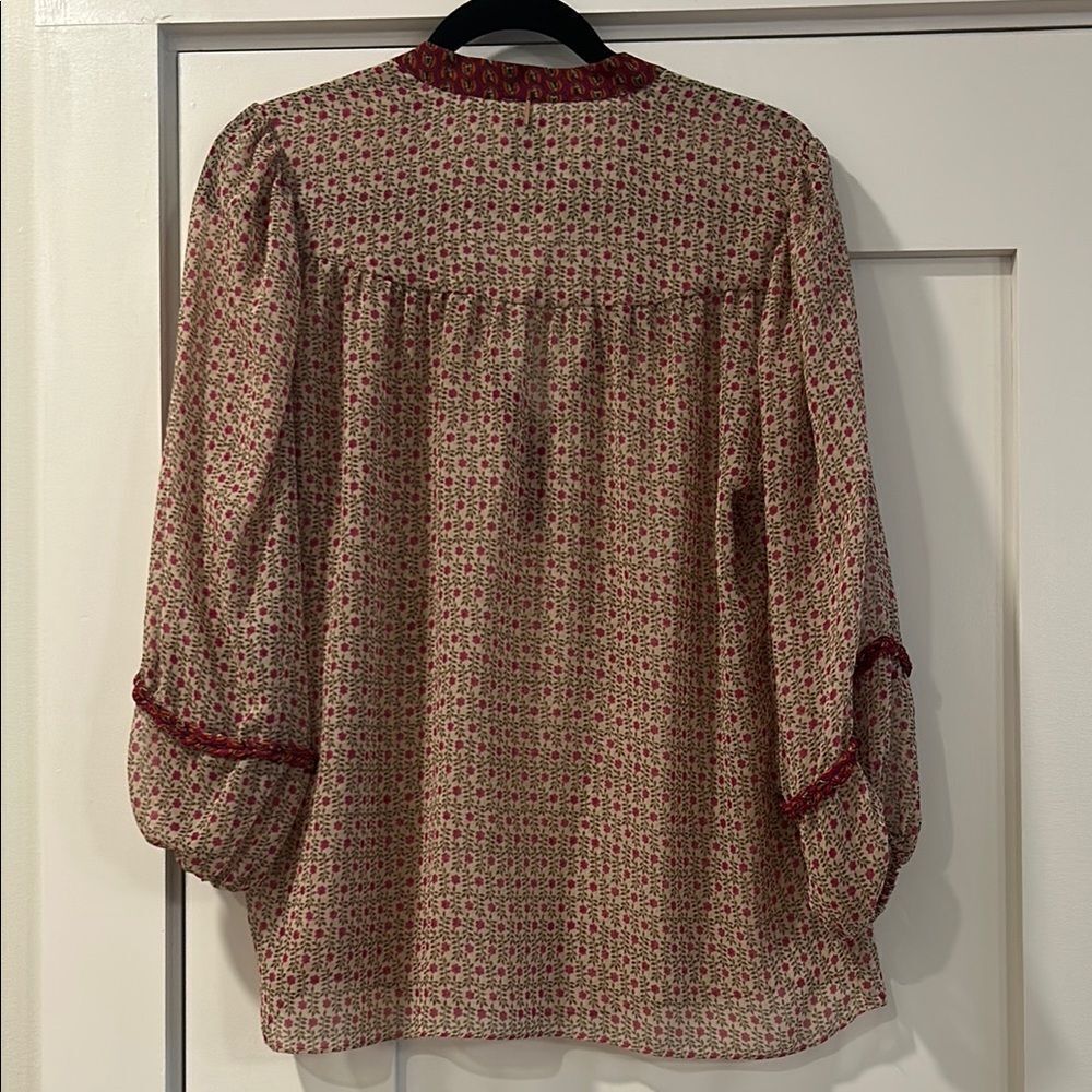 Misa Los Angeles Pink and Cream Floral Blouse, Size Large - Picture 9 of 12